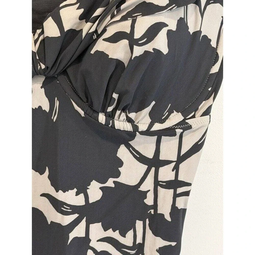 Lands End Black Gray Floral Print Swimsuit Tankini Top Underwire Adjustable 18